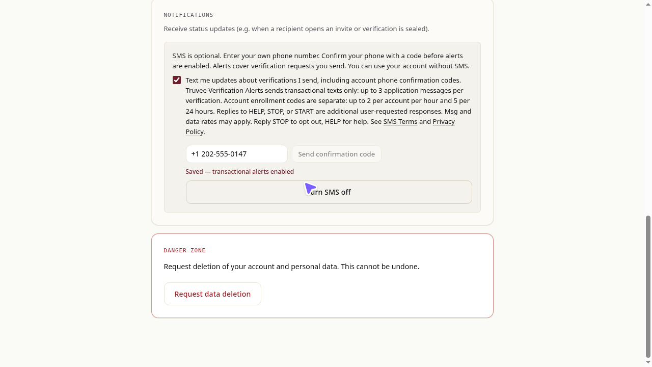 Account holder confirmed state — development capture using synthetic responses